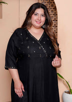 Miravan Womens Plus Size Black Mirror work Angrakha Kurta and Palazzo Set - Distacart