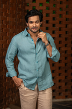Linen See Blue Azure Breeze Shirt By Hilo Design