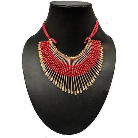 MS Fashion India Latest Traditional Red and Gold Threaded Necklace For Women