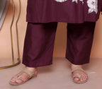 Miravan Womens Plus Size Wine Floral Kurta With Palazzo And Dupatta Set - Distacart