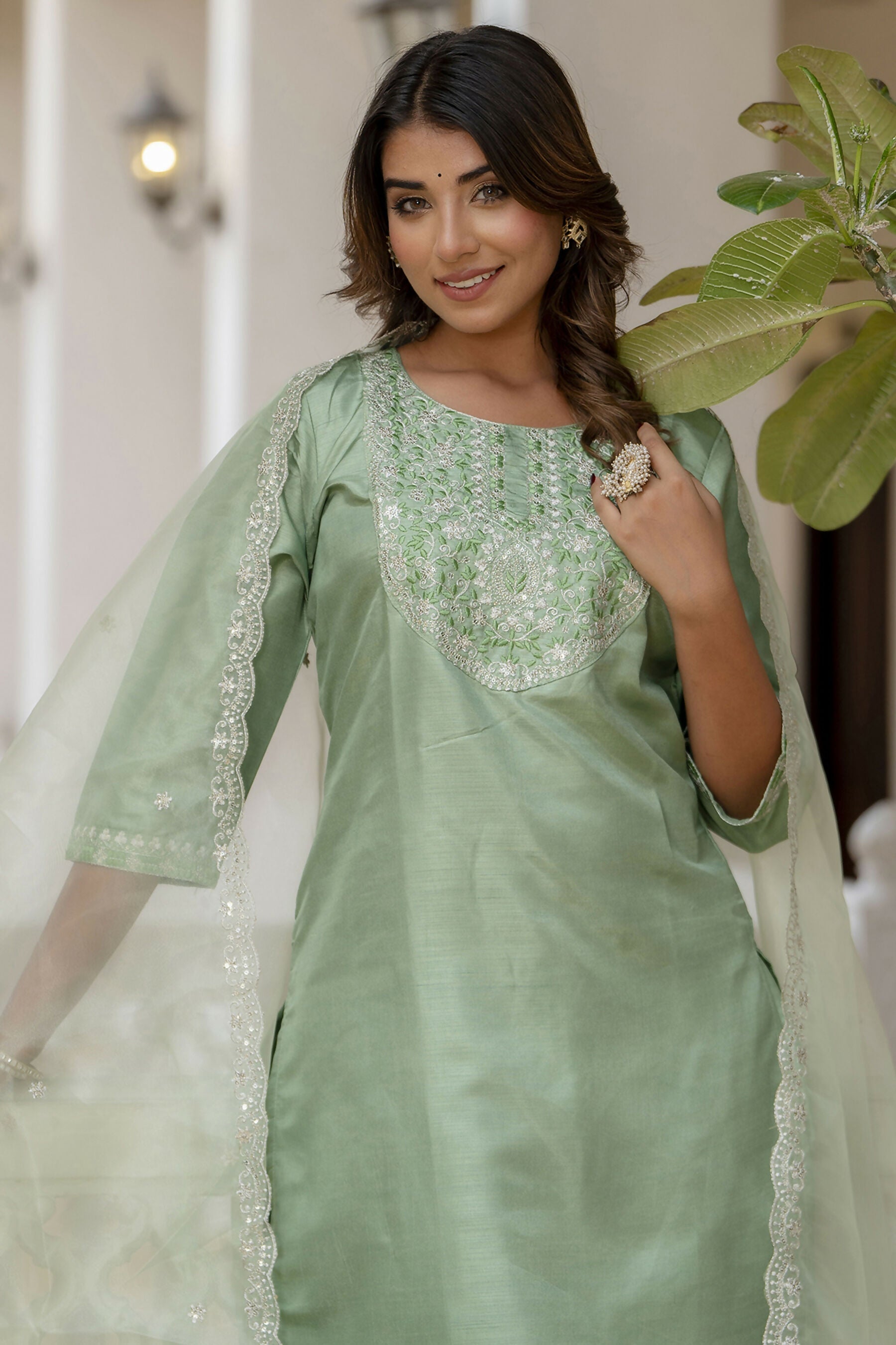 Vellora Pista Silk Blend Casual Suit with Elegant Thread Work