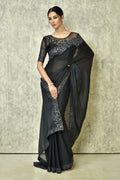 Black Silk Solid Designer Saree with Blouse - Purvi