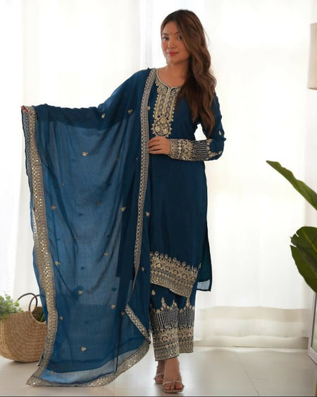 Lehenga Mart Designer Salwar Suit With Kurta, Pant, Dupatta For Women-Teal