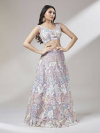 House of Panchhi Muave Net Sequinse Work Lehenga & Blouse with Dupatta