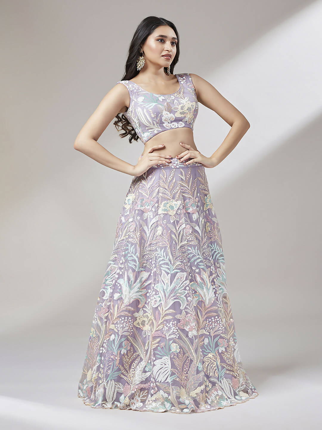 House of Panchhi Muave Net Sequinse Work Lehenga & Blouse with Dupatta