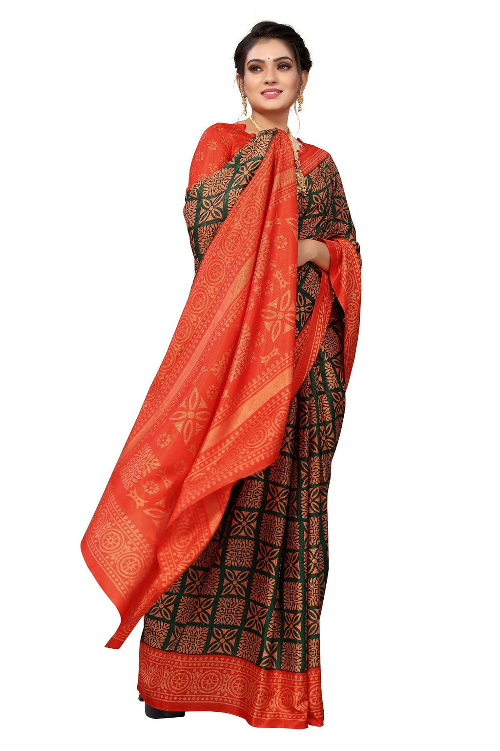 Vamika Red Printed Art Silk Saree