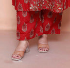 Miravan Women Floral Print Cotton Maroon Stitched Kurta Palazzo With Dupatta Set - Distacart