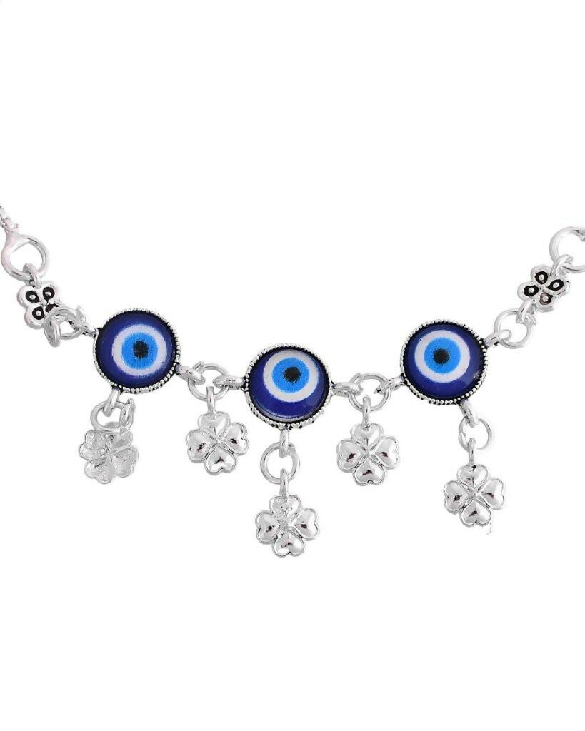 VOJ Set Of 2 Silver Plated Evil Eye Handcrafted Anklets - Distacart