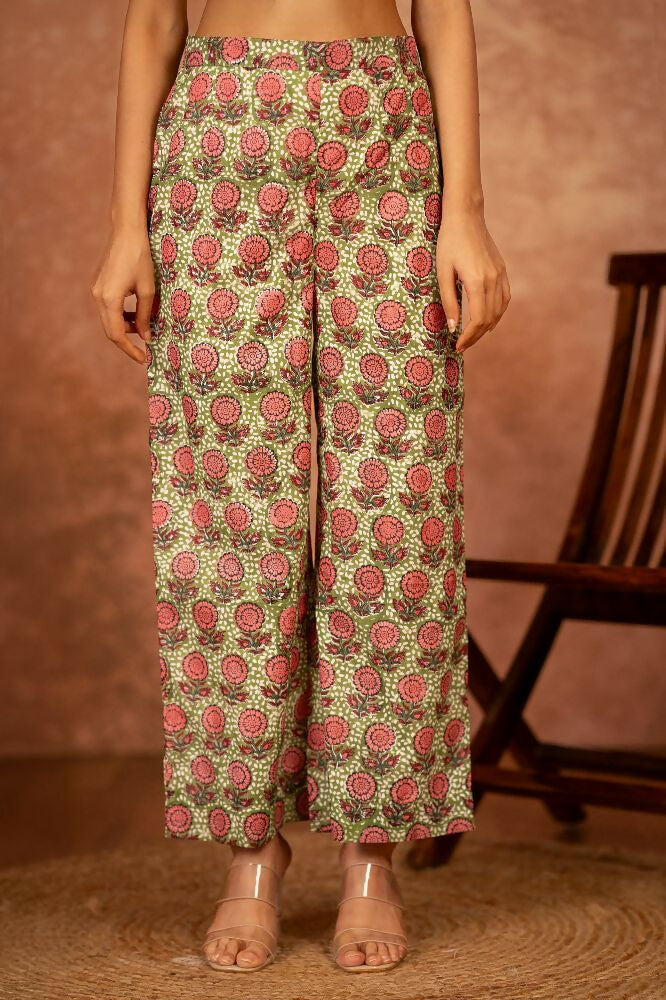 Joban Fashion Green Hand Block Printed Cotton Suit Set - Distacart
