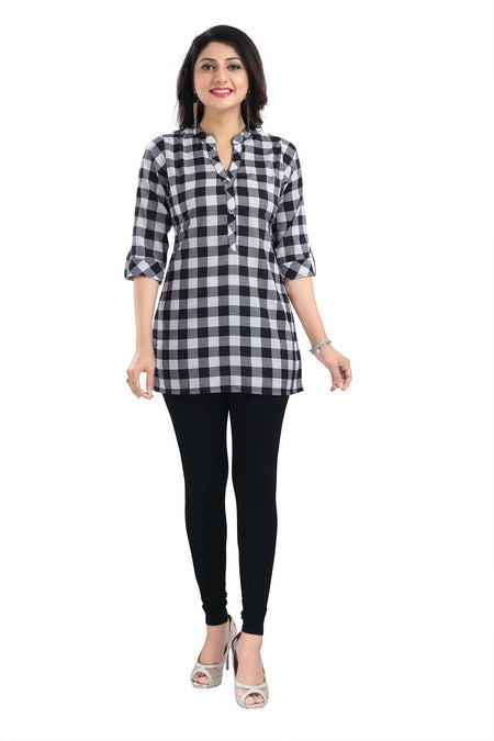 Snehal Creations Rayon Black White Checks Short All Over Print