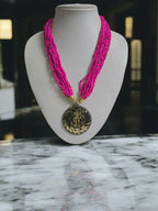 Inhanns Everyday Statement Beaded Pendant Necklace - Hot Pink