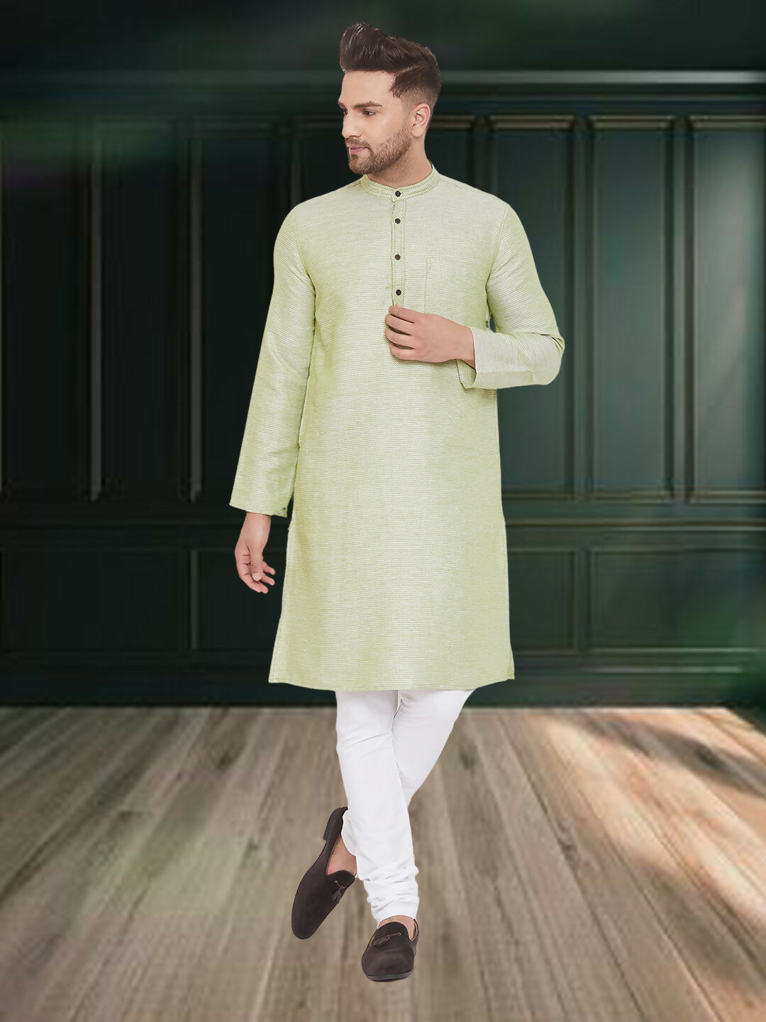 Even Apparels Men's Pure Cotton Green Kurta