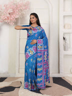 Shree Shyam Fashion Silk Blend Blue Saree - Distacart