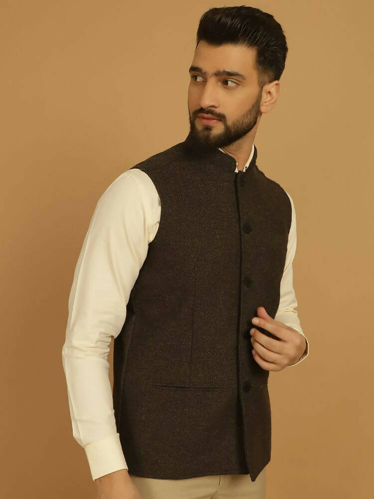 Even Apparels Pure Wool Nehru Jacket - Brown