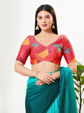 Joban Fashion Red Brocade Padded Blouse With V Neck Elbow Sleeves - Distacart