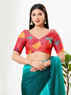 Joban Fashion Red Brocade Padded Blouse With V Neck Elbow Sleeves - Distacart