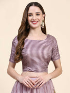 Purple Silk Embroidered Poncho Pattern Top & Lehenga with Dupatta - Tanya