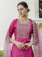 Vellora Rich Rani Pink Embroidery Work Readymade Salwar Suit