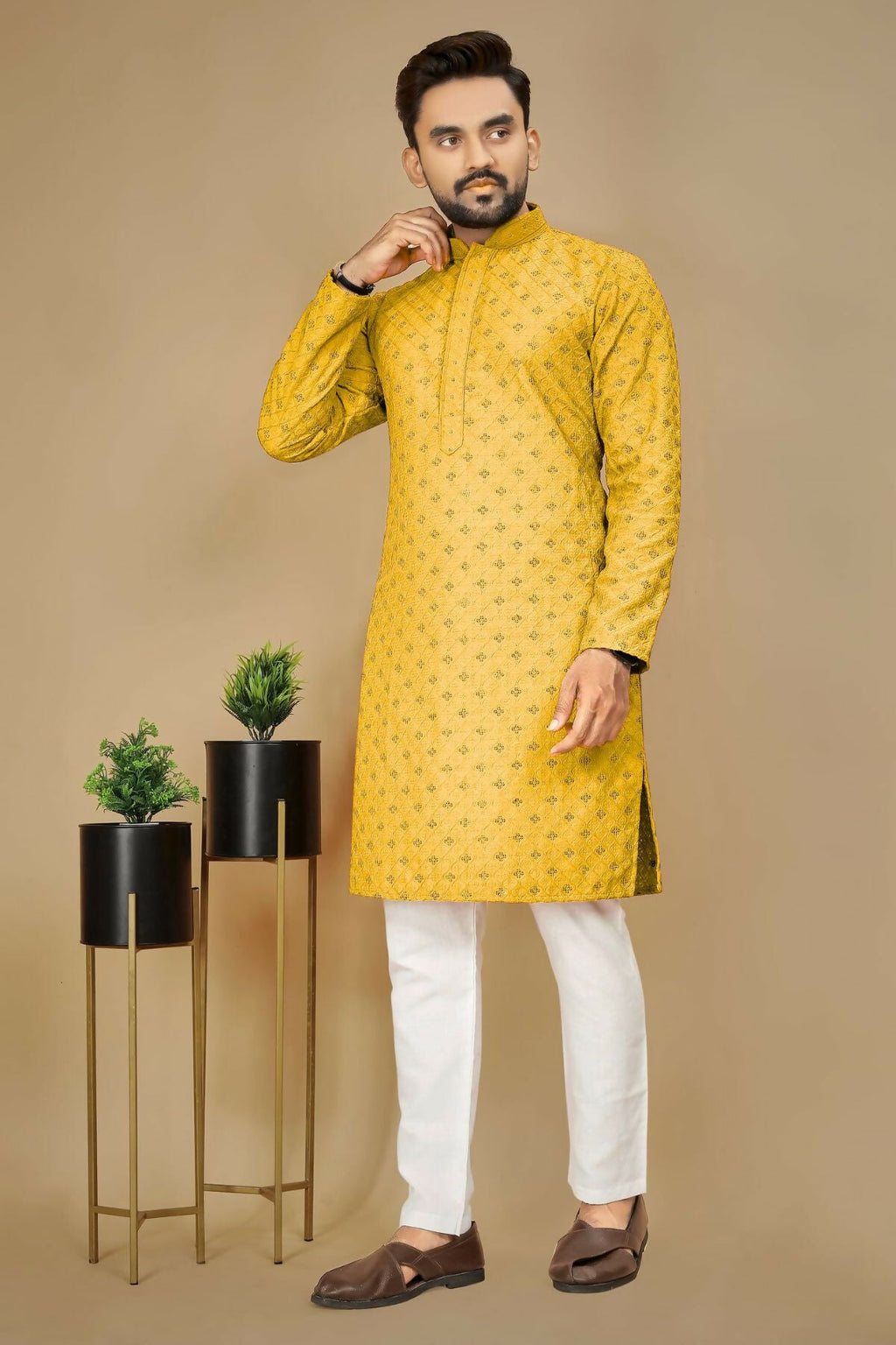 Anaita Yellow Embroidered Rayon Straight Kurta - Distacart
