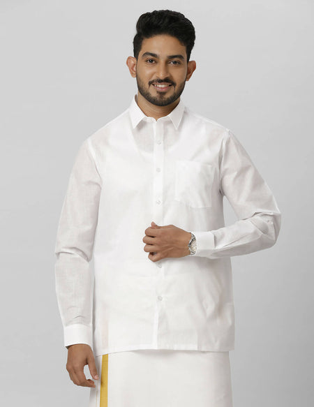 Ramraj Cotton Mens Full Sleeve Formal Poly Cotton White Shirt
