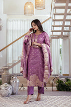 The52 Women's Beautiful Jacquard Butti Work Simmer Jacquard Fabric Straight Kurta Pant and Dupatta Set - Distacart