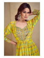 Anaita Yellow Real Chinon Stitched 3 Piece Suit with Printed & Embroidery hand work - Distacart