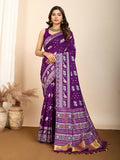 Purple Soft Silk Woven Meenakari Designer Saree - Vedanti