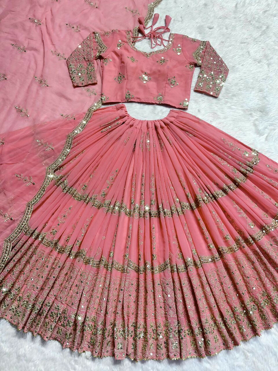 Jyoti Fashion Women's Baby Pink Faux Georgette 5MM Sequins with Zari Embroidered Designer Lehenga Choli Set
