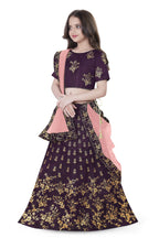 Dwiden Purple Baby Doll Tafetta Sattin Semi-Stitched Girl's Lehenga Choli