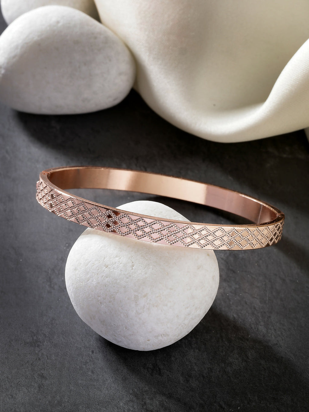 NVR Men's Rose Gold Stainless Steel Kada Bracelet - Distacart