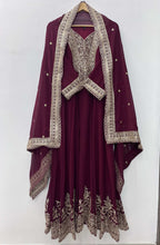 Teeya Creation Maroon Color Faux Georgette Embroidery Work Long Party Wear Gown