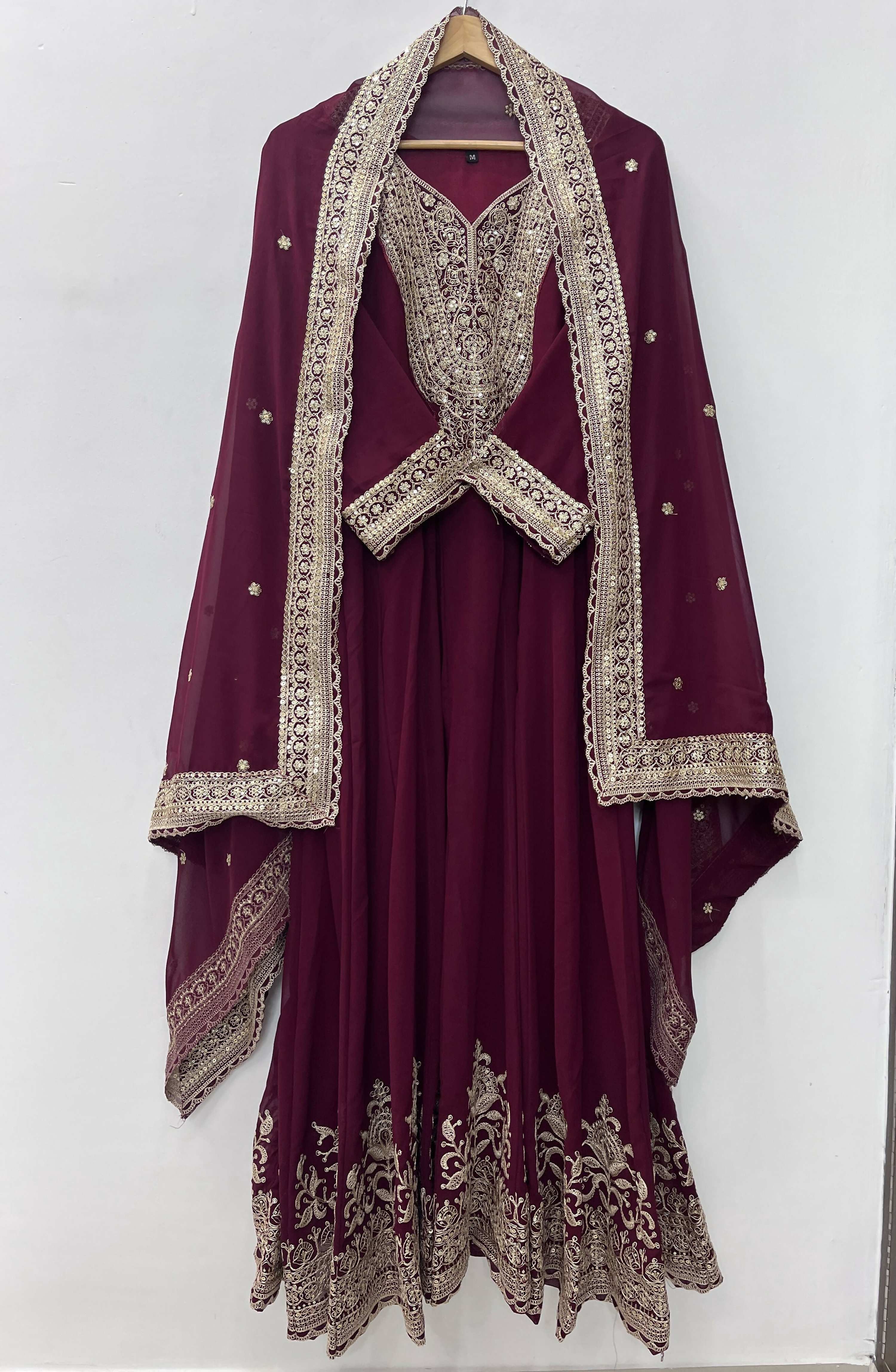 Teeya Creation Maroon Color Faux Georgette Embroidery Work Long Party Wear Gown