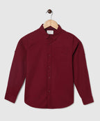 Manet Boys Mandarin Collar Full Sleeves Melange Shirt - Maroon