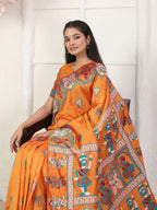 Shree Shyam Fashion Silk Blend Orange Saree - Distacart
