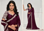 Wine Crepe Satin Silk Handwork Saree with Unstitched Blouse Piece - Norita Saanjh