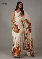 Off White Bright Moss Designer Digital Printed Party Wear Saree - Be Verly