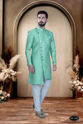 Joban Fashion Men's Bluish-Green Brocade Kurta with Pyjama