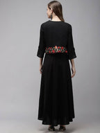 Yufta Women A-Line Black Dress With Red Embroidered Jacket