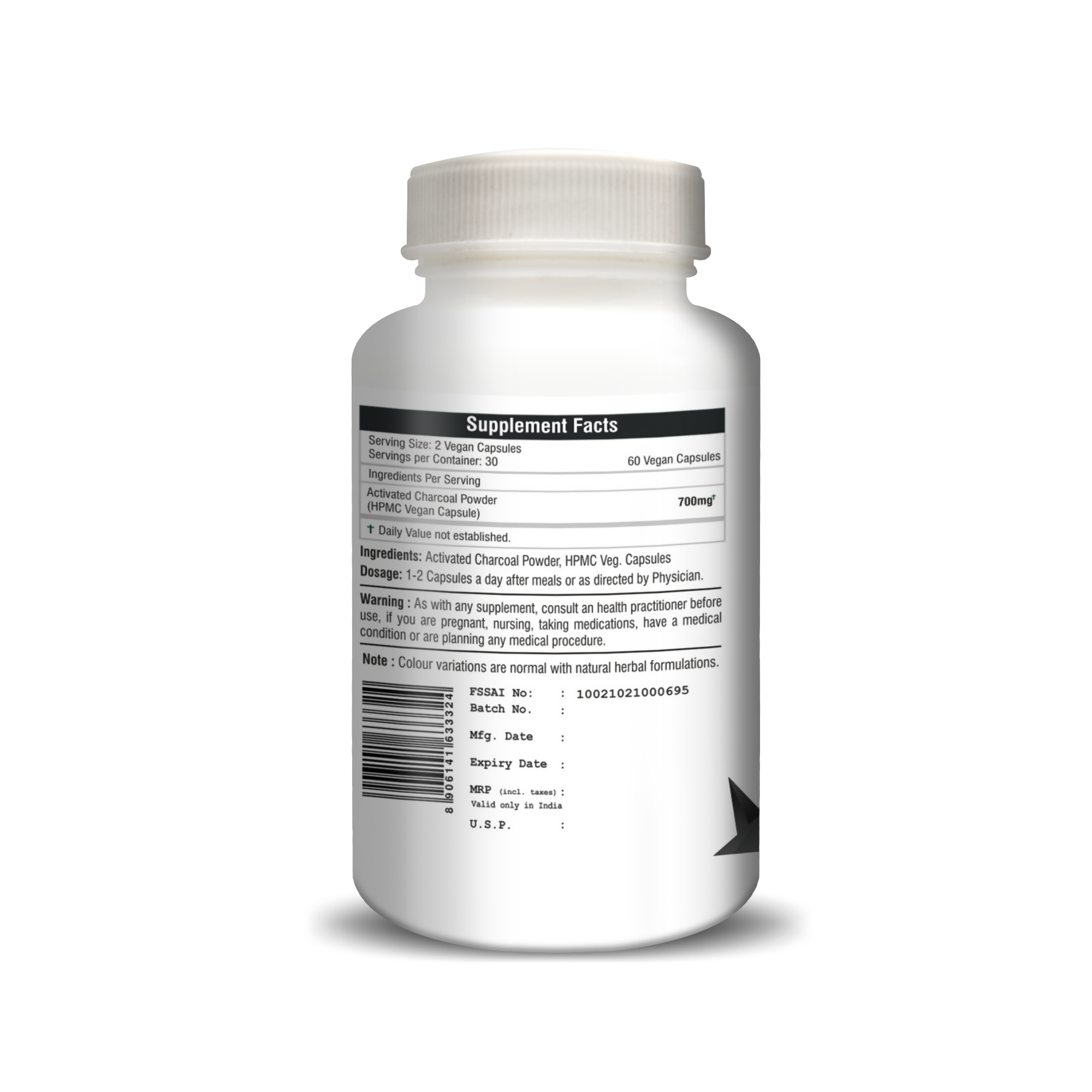 H&C Herbal Activated Charcoal Capsules - Distacart
