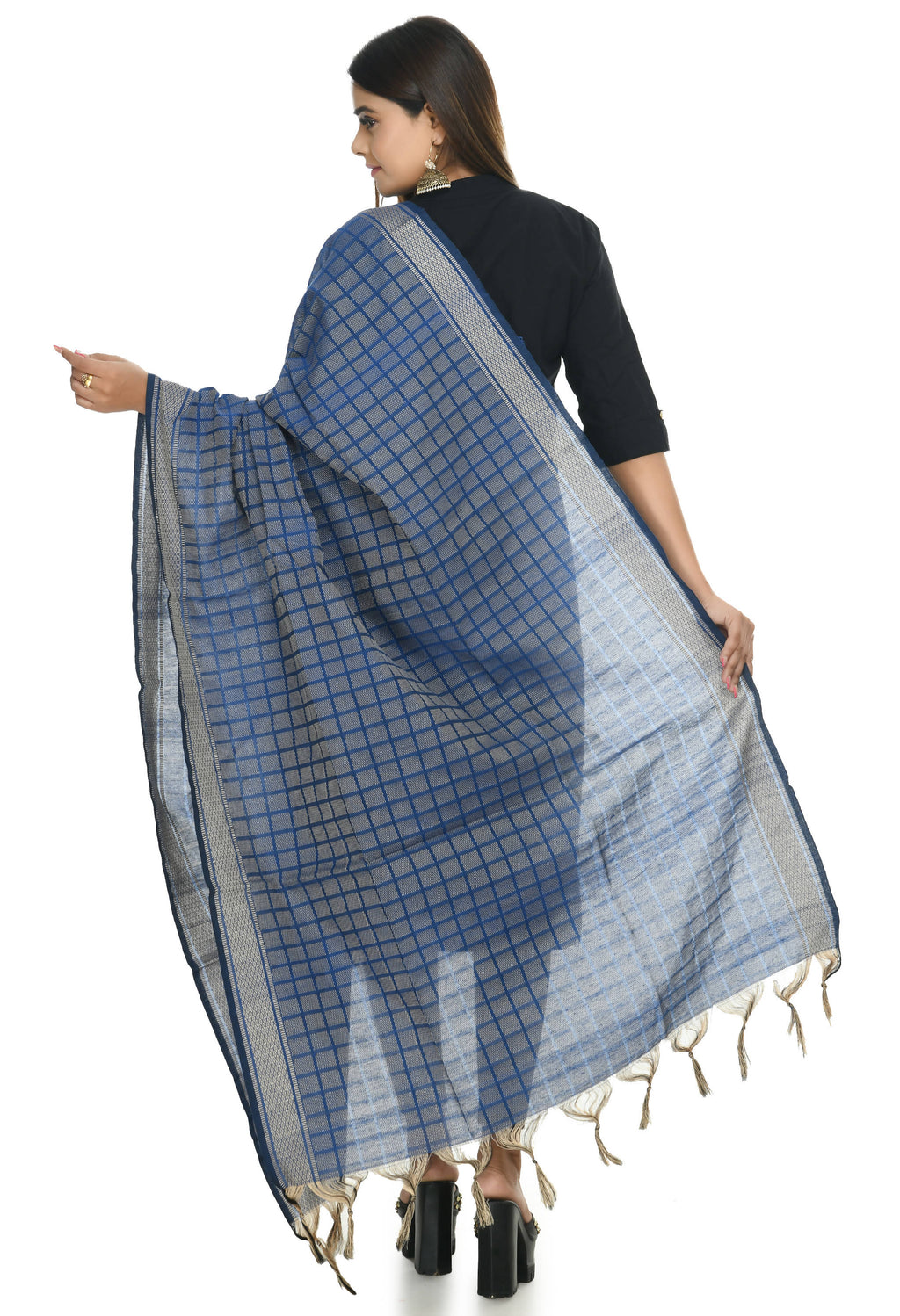 Mominos Fashion Moeza Handloom Cotton Blue Dupatta For Women - Distacart