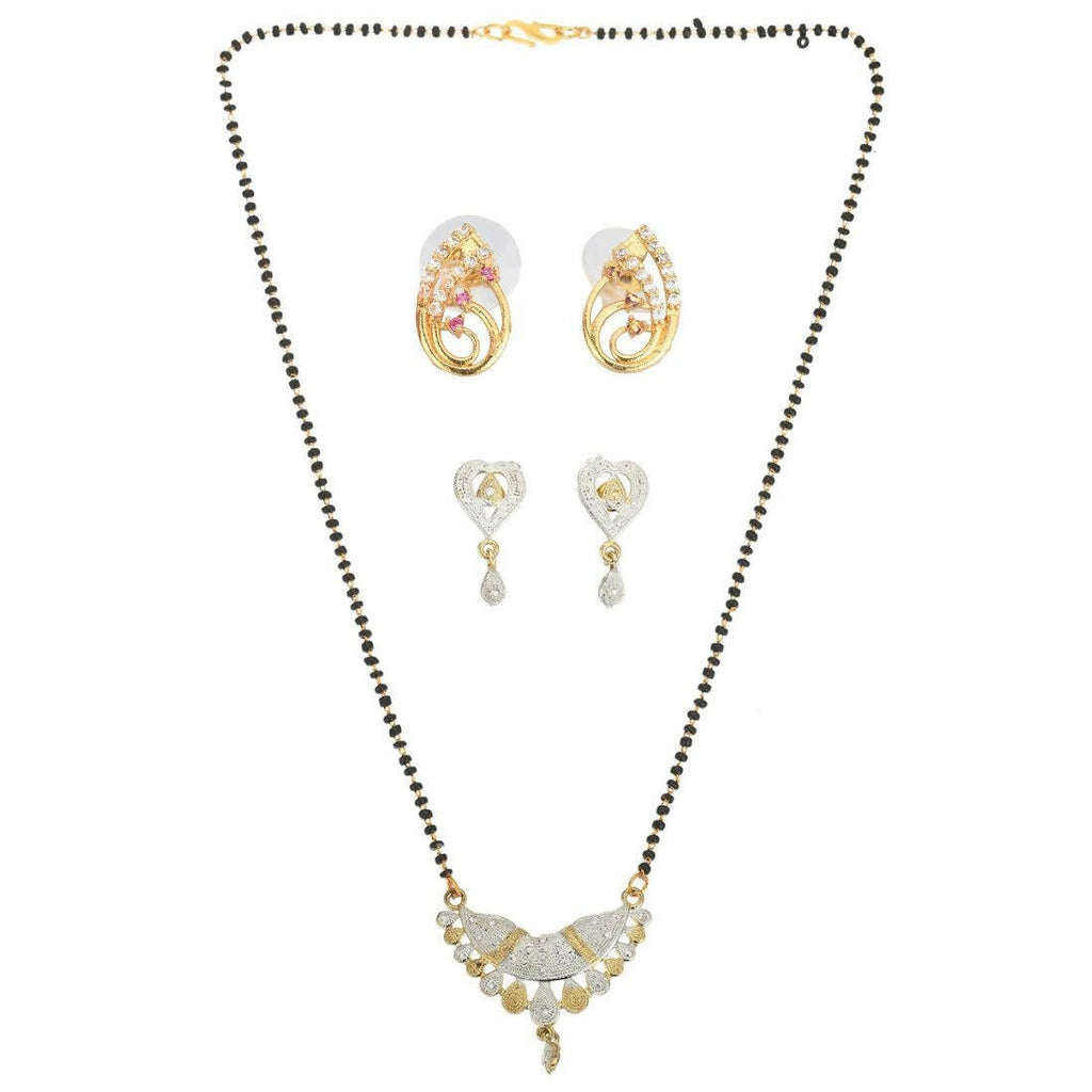 AanyaCentric Gold-Polished Mangalsutra with Pendant, 2 Pair Earrings