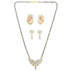 AanyaCentric Gold-Polished Mangalsutra with Pendant, 2 Pair Earrings