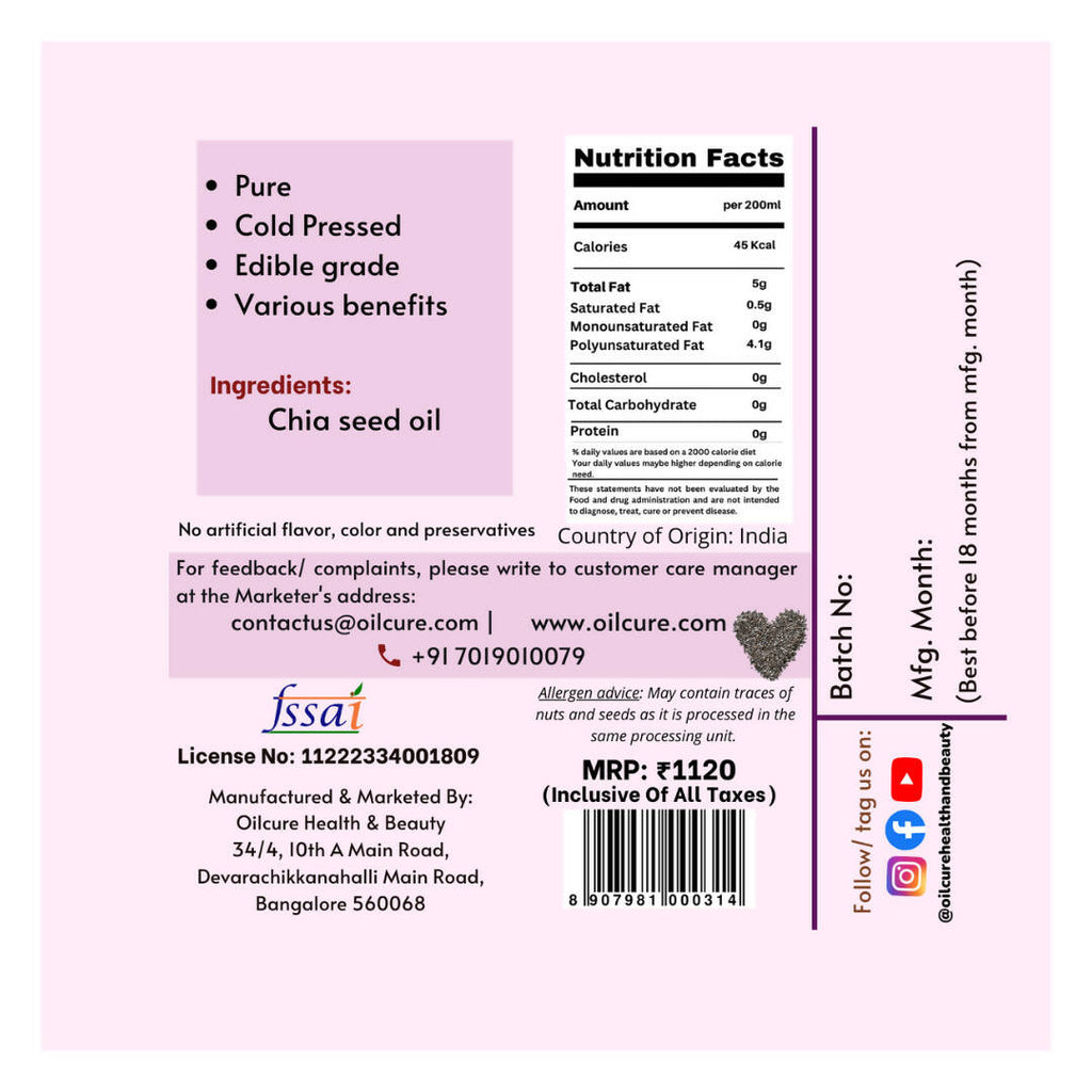 Oilcure Chia Seed Oil Cold Pressed - Distacart