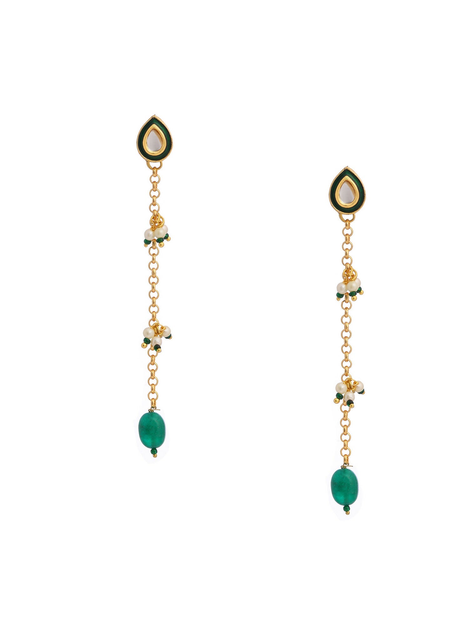 Ruby Raang Green Long Kundan Dangler Earrings - Distacart