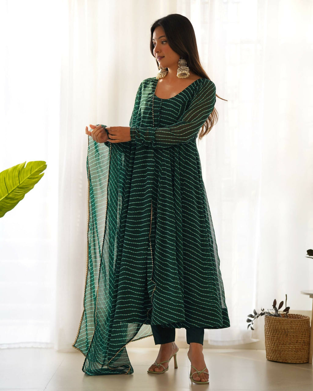 Lehenga Mart Designer Anarkali Suit With Kurta, Pant, Dupatta For Women-Bottle Green - Distacart