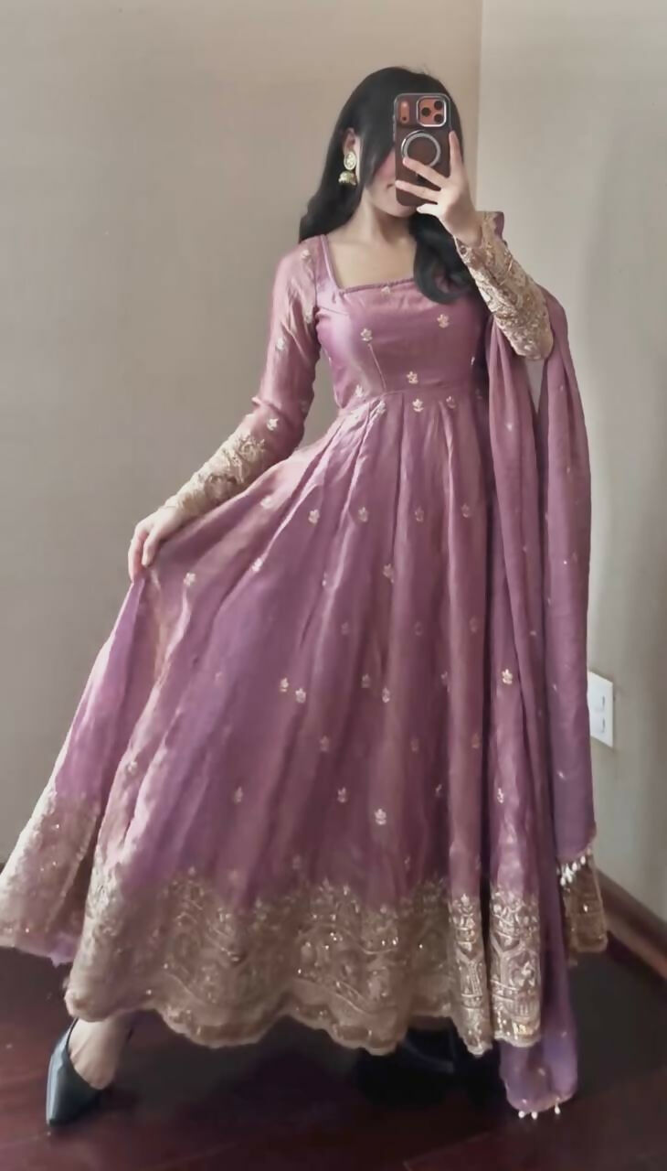Teeya Creation Onion Fendy Silk Designer Heavy Work Wedding Wear Long Gown - Distacart