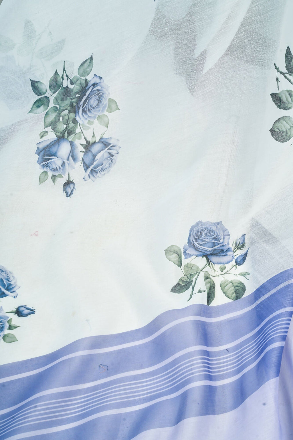 Vastranavya Blue Digital Printed Linen Ready To Wear Designer Saree with Unstitched Blouse - Distacart
