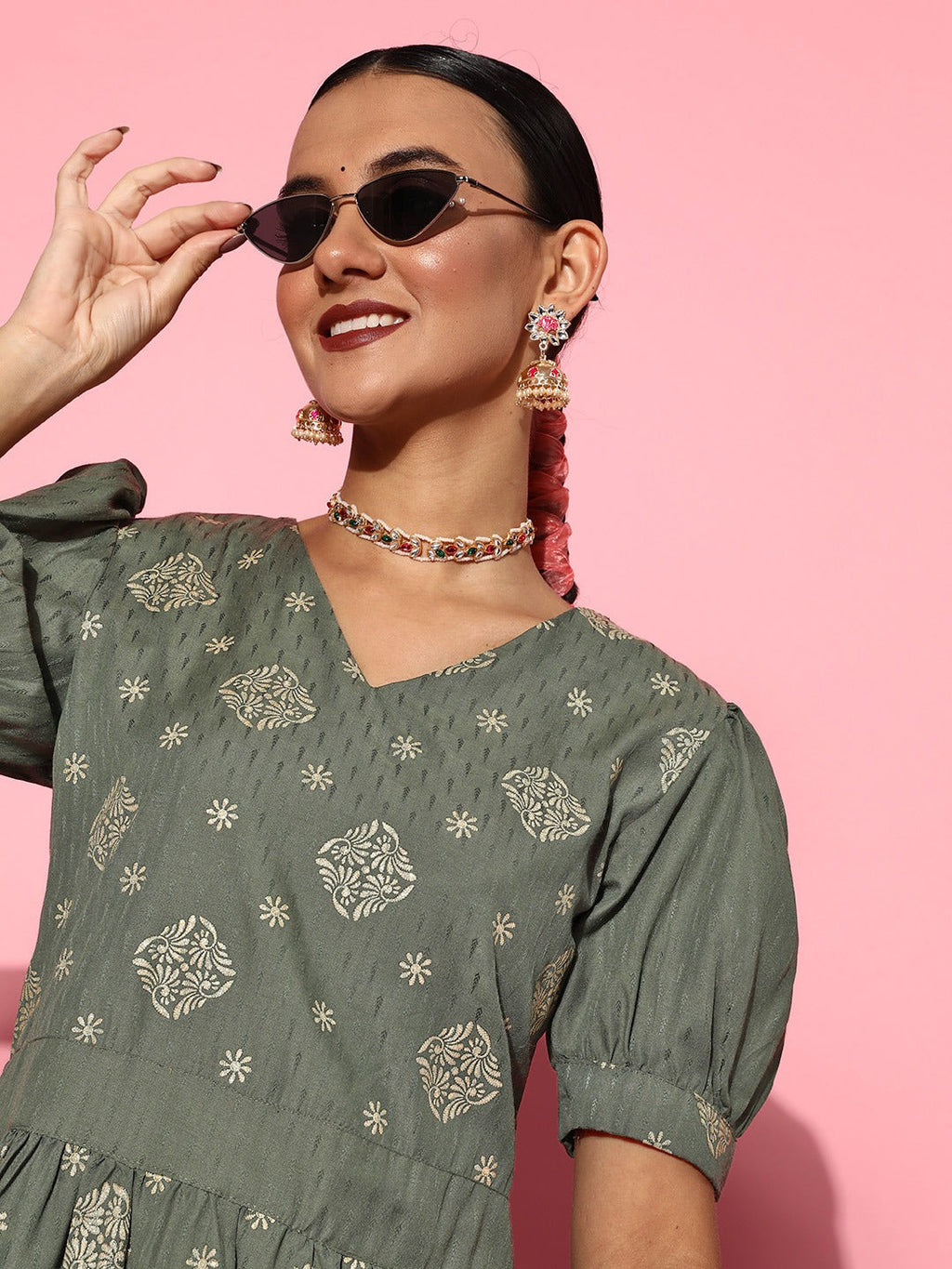 Yufta Olive Green Maxi Dress - Distacart