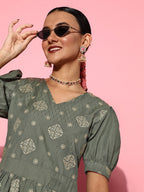Yufta Olive Green Maxi Dress - Distacart