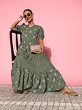 Yufta Olive Green Maxi Dress - Distacart
